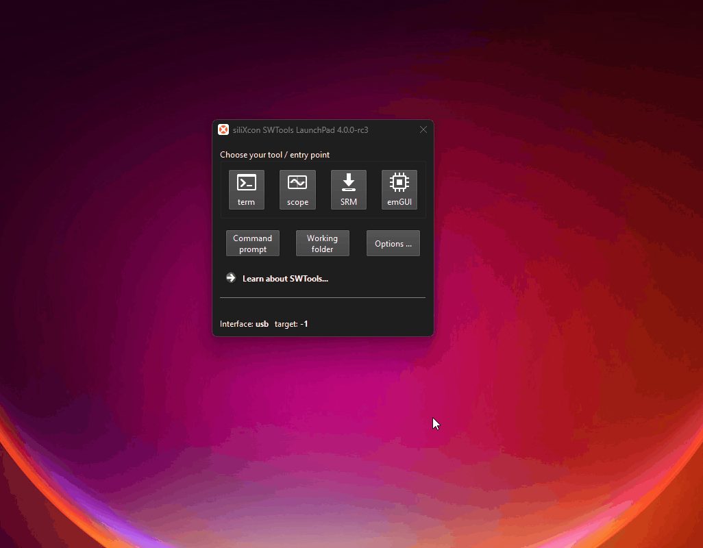 Launchpad: click emGUI to start it