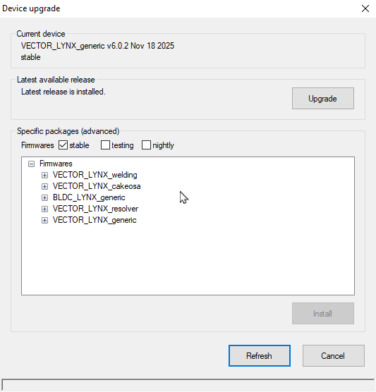 LaunchPad device upgrade selected firmware