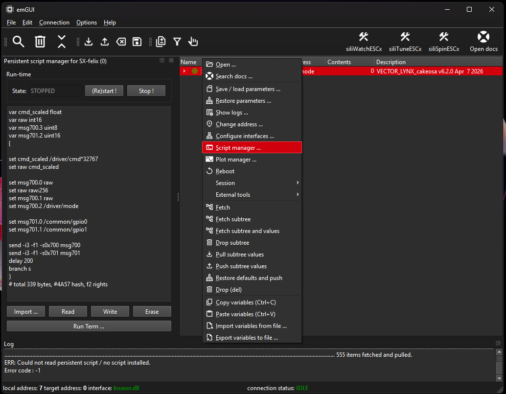 emGUI script manager