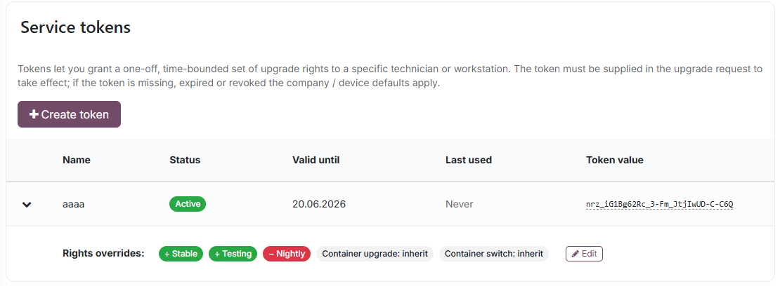 Service token overrides