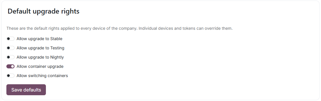 Company defaults form